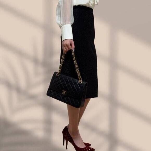 Authentic CHANEL CC Paris Limited Double Flap Bag Lambskin Matelasse Chain Black - Picture 5 of 14